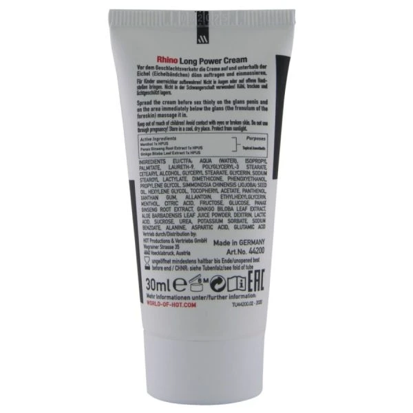 HOT Rhino Long Power Cream 30 ml – Vertragingscrème voor mannen met Ginkgo