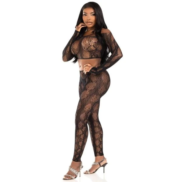 LEG Avenue Sets Crop-Top und fußlose Strumpfhose im Schlangenmuster Schwarz