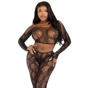 LEG Avenue Sets Crop-Top en voetloze panty in slangenpatroon Zwart