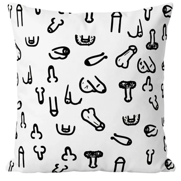Diablo Picante Sierkussen met Penis-Motief 30 x 30 cm wit