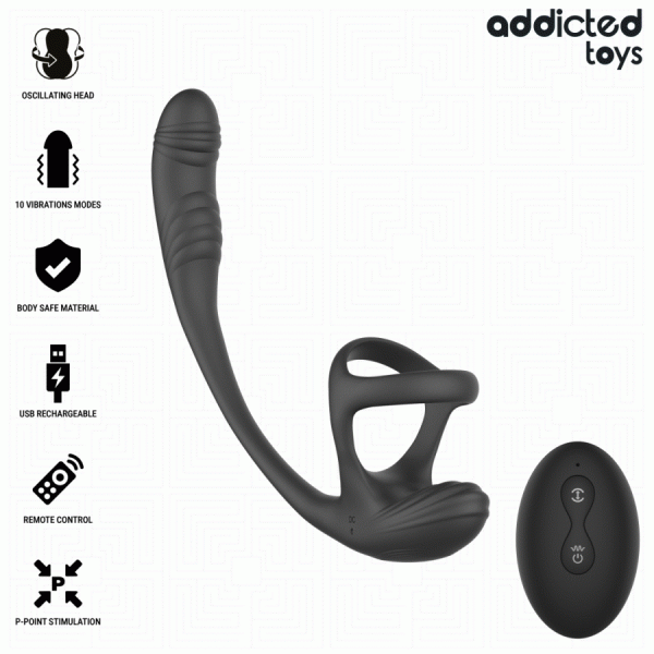 Addicted Toys Anal Vibrator with Testicle Stimulator and 360° Wave Motion