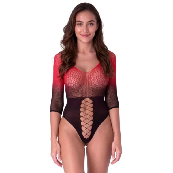 Passion Woman Bodystockings Mesh-Bodystocking schwarz-rot