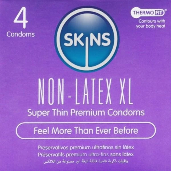 Skins Latexvrije Condooms XL, verpakking van 4 – extreem dun en hypoallergeen