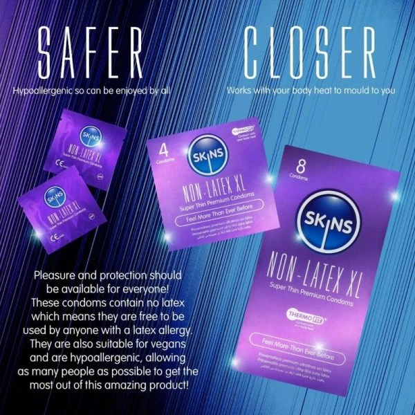 Skins Latexvrije Condooms XL, verpakking van 4 – extreem dun en hypoallergeen