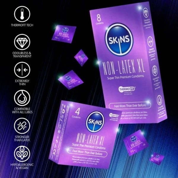 Skins Latexvrije Condooms XL, verpakking van 4 – extreem dun en hypoallergeen