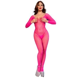 Chilirose Corsets Neon Pink Mesh Bodystocking S/M