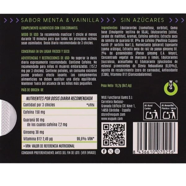 WUG GUM voedingssupplement kauwgom WUG ON Energie 8 blister