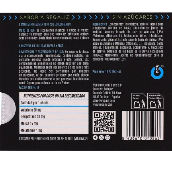 WUG GUM WUG off Kaugummi mit Baldrian und Melatonin, 8 Stück
