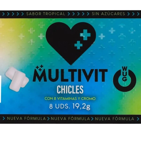WUG GUM Multivit Kaugummi mit 8 Vitaminen und Chrom, tropischer Geschmack, 8 Stück