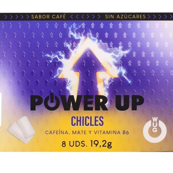 WUG GUM Power Up Energiekauwgom met cafeïne en mate, 8 stuks