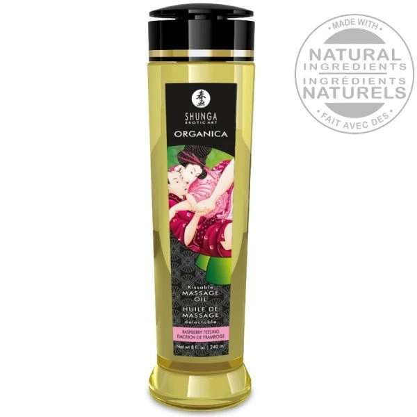 Shunga Bio-massageolie met frambozengeur voor sensuele lichaamsmassage