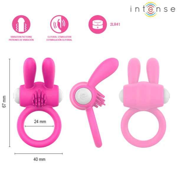 Intense FOR HIM Penisring Hopps met clitorisstimulatie, vibratie, roze