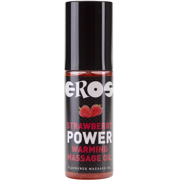 Eros Power Line Massageolie met aardbeiensmaak en warmte-effect