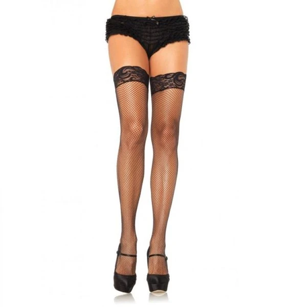 LEG Avenue Hosiery Zelfklevende Netkousen Overknee met Kant zwart