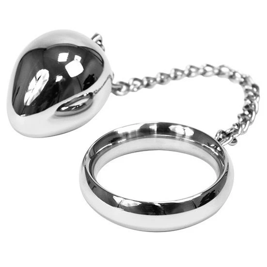 Metal Hard Cockring 40 mm met anaalketting en metalen bal