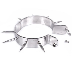 Metal Hard BDSM-slavenhalsband met punten, verchroomd staal Metal Hard BDSM-slavenhalsband met punten, verchroomd staal - Afbeelding 2