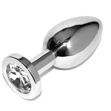 Metal Hard Anaalplug van staal met kristal transparant klein 5,71 cm