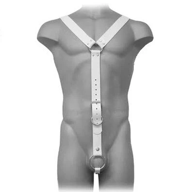 Leather Body Leder-Harness Heren wit verstelbaar met penisring
