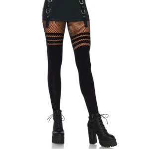 LEG Avenue Hosiery Pantyhouse mit Fischnetz-Streifen, Oberschenkelstrümpfe