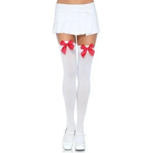 LEG Avenue Hosiery Nylon-Overknee-Strümpfe mit Schleife Weiß/Rot
