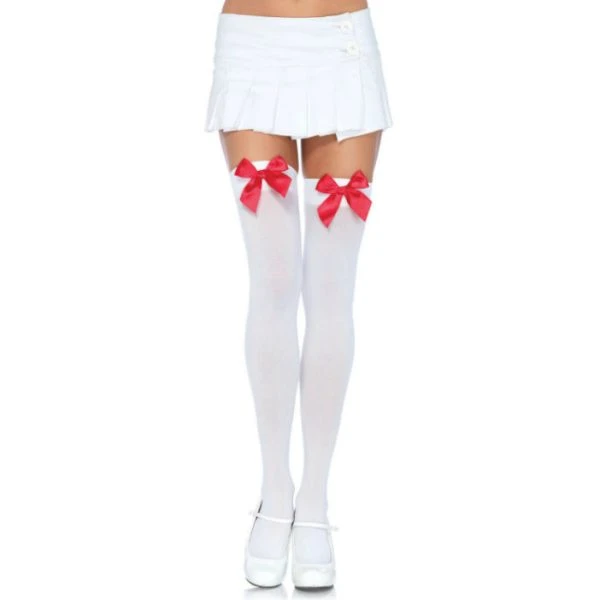 LEG Avenue Hosiery Nylon-Overkniekousen met strik Wit/Rood