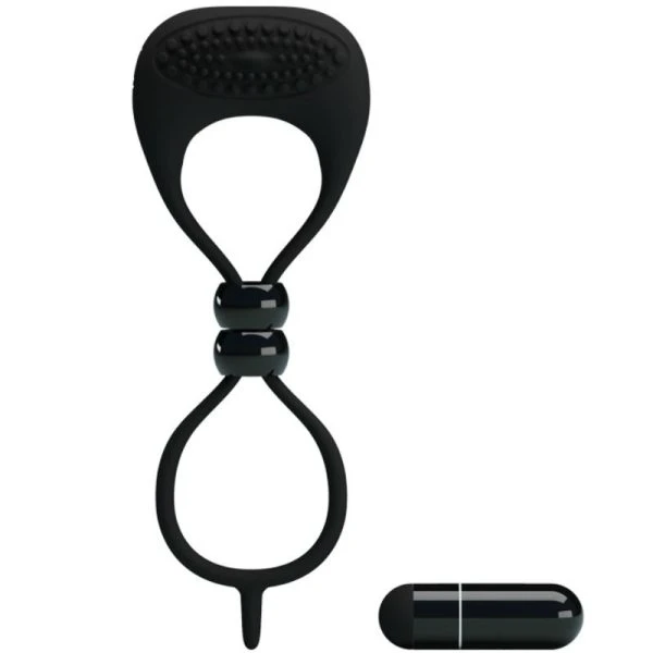 FOR HIM Dubbele ring voor penis en teelballen met vibratie, zwart