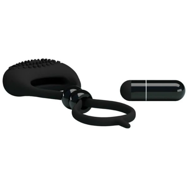 FOR HIM Dubbele ring voor penis en teelballen met vibratie, zwart