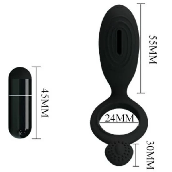 FOR HIM Pretty Love Ethel Vibratiering met clitorisstimulator zwart