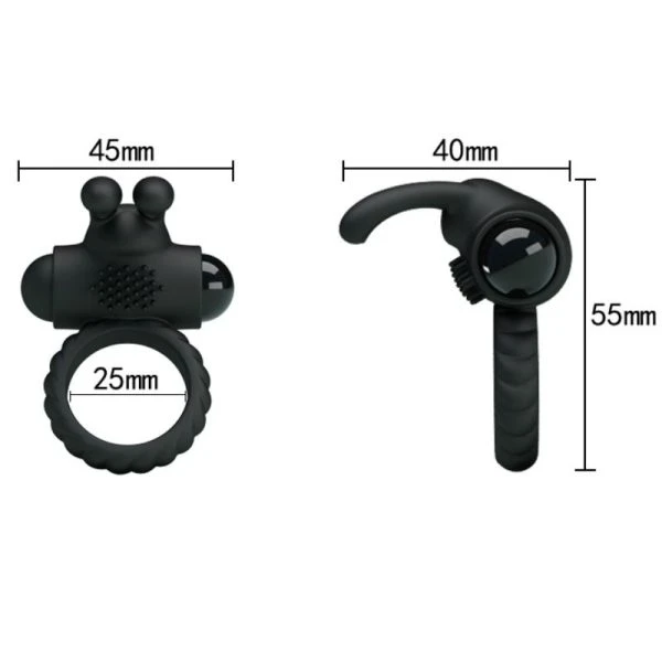 FOR HIM Pretty Love Eudora Vibratiering met clitorisstimulator zwart