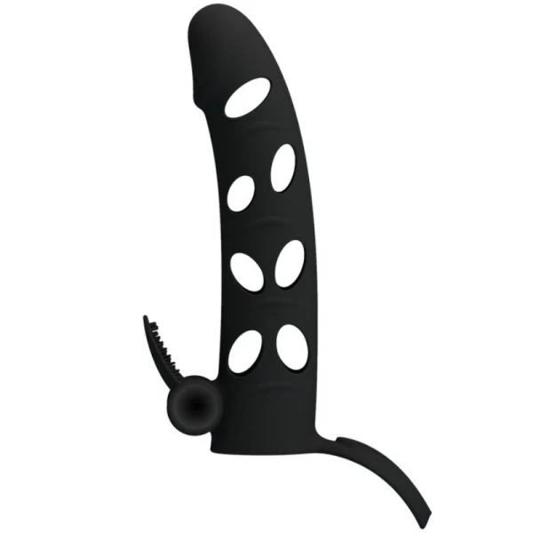 FOR HIM Pretty Love Siliconen-peniscondoom met vibratie 15,2 cm zwart