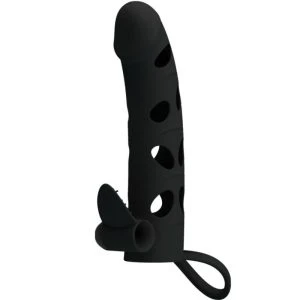 FOR HIM Pretty Love Silicone Penis Sleeve with Vibration 15,2 cm black