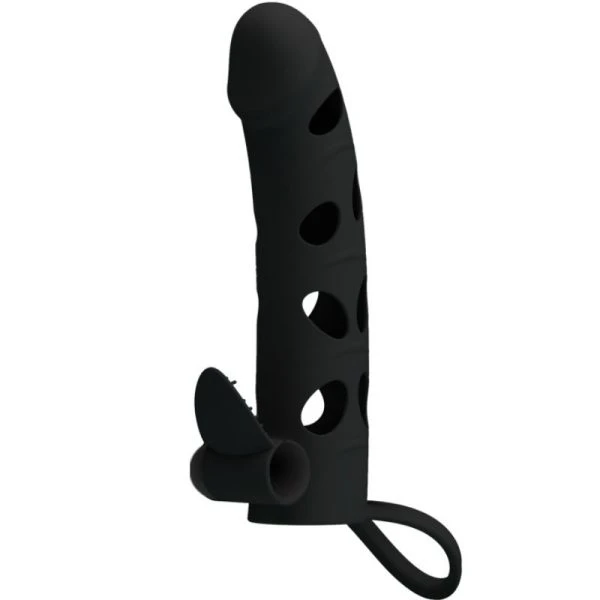 FOR HIM Pretty Love Siliconen-peniscondoom met vibratie 15,2 cm zwart