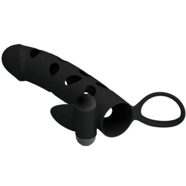 FOR HIM Pretty Love Siliconen-peniscondoom met vibratie 15,2 cm zwart
