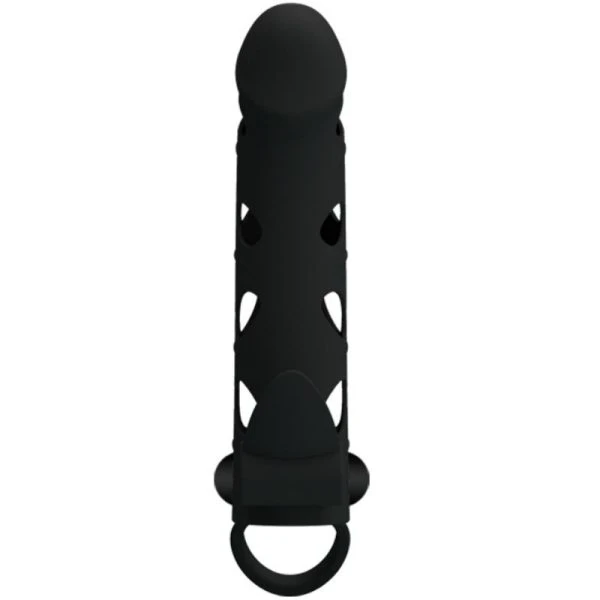FOR HIM Pretty Love Siliconen-peniscondoom met vibratie 15,2 cm zwart