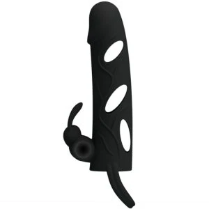 FOR HIM Pretty Love Silikon-Penishülle mit Vibration 14 cm schwarz