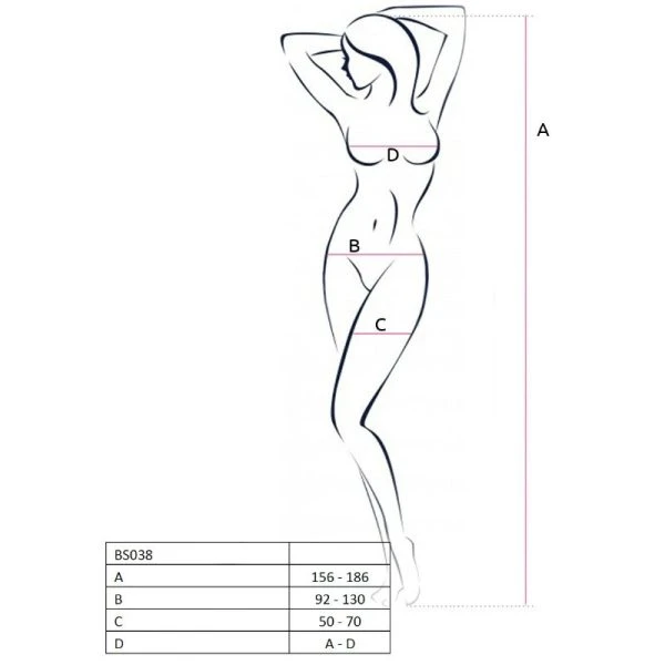 Passion Woman Net-lichaams-BS038 met borduursel, wit, one-size