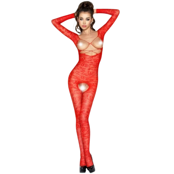 Passion Woman Bodystockings Netz-Body BS031 rood één maat