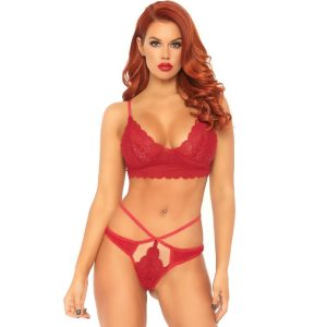 Leg Avenue Kanten-Bralette en Tanga Set Rood M/L Leg Avenue Kanten-Bralette en Tanga Set Rood M/L - Afbeelding 1
