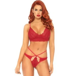 Leg Avenue Lace Bralette and Thong Set Red M/L