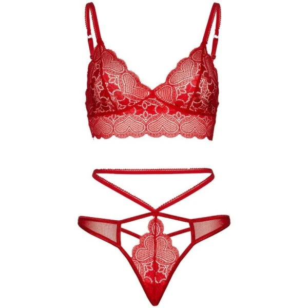 Leg Avenue Kanten-Bralette en Tanga Set Rood M/L Leg Avenue Kanten-Bralette en Tanga Set Rood M/L