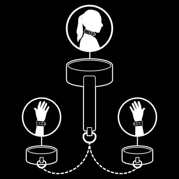 Fetish Submissive Bondage Halsband en Handboeien van veganistisch leer