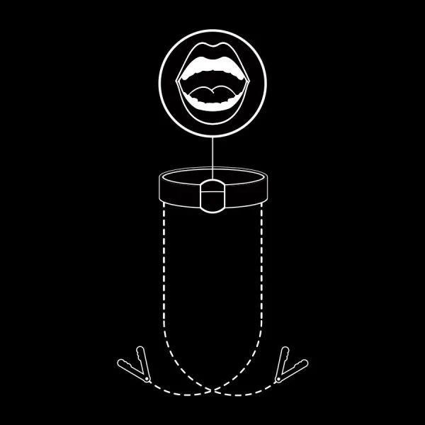 Fetish Submissive Bondage Knebelring met Nippelklemmen, vegan leer Fetish Submissive Bondage Knebelring met Nippelklemmen, vegan leer
