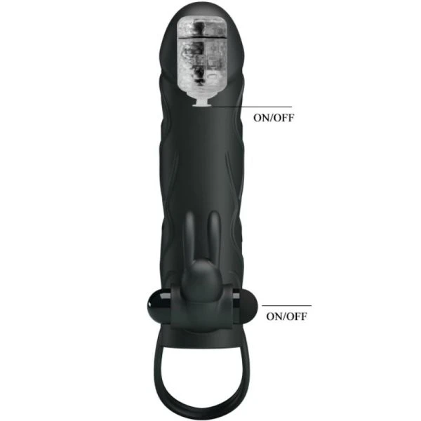 FOR HIM Pretty Love Siliconen Penishuls met Vibratie 14 cm zwart
