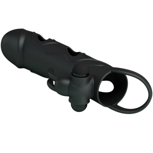FOR HIM Pretty Love Siliconen Penishuls met Vibratie 14 cm zwart