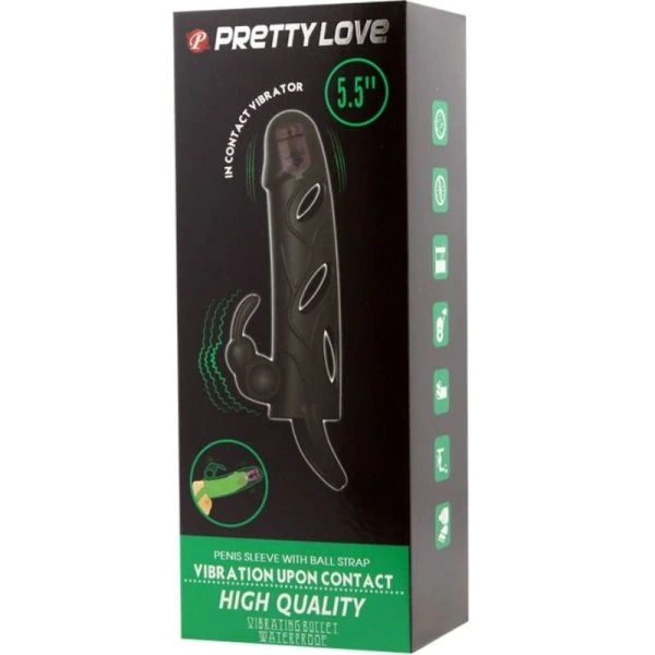FOR HIM Pretty Love Siliconen Penishuls met Vibratie 14 cm zwart
