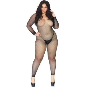 LEG Avenue Bodystockings Crystalized Net Body Stocking 1X-2X schwarz