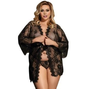 Subblime Queen Plus Size Spitzen-Peignoir mit ausgestellten Ärmeln schwarz