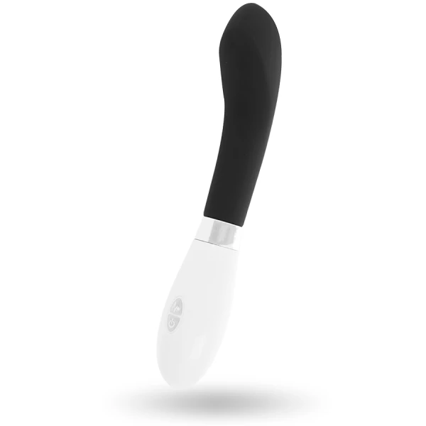 Glossy John Vibrator met gebogen punt, siliconen, 12 cm, zwart