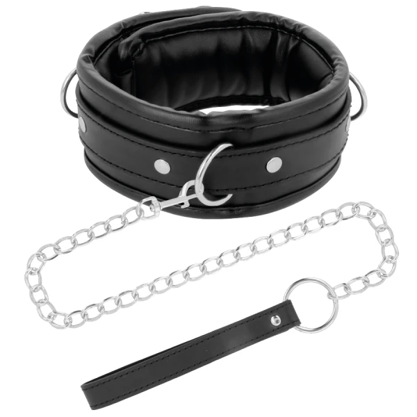 Darkness Bondage Zachte Leren Halsband met Keten