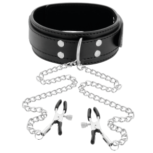 Darkness Bondage Halsband met Nippelklemmen Zwart Darkness Bondage Halsband met Nippelklemmen Zwart - Afbeelding 2